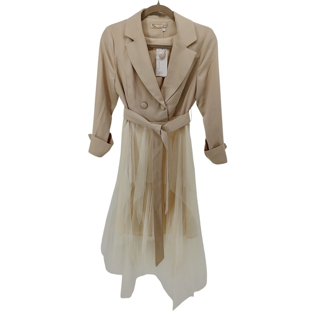 MG Shop Online sz XS Tan Blazer Dress Tulle Skirt Pearl Cuffs 160/84A  NWT